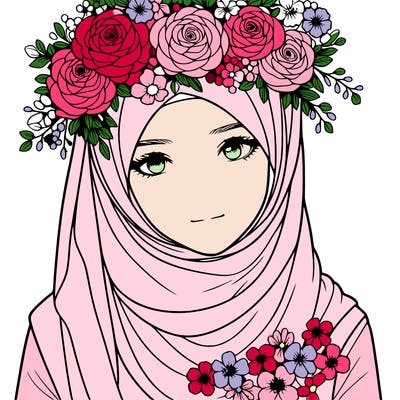 realistic hijabi girl with flowers crown