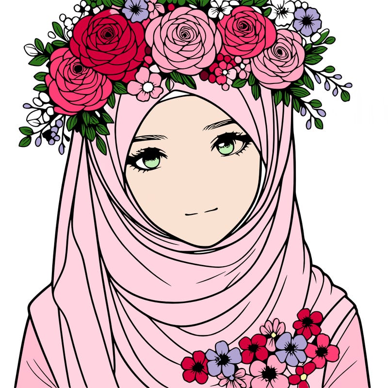 realistic hijabi girl with flowers crown