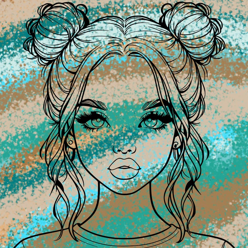 realistic girl with two buns in hair and lips