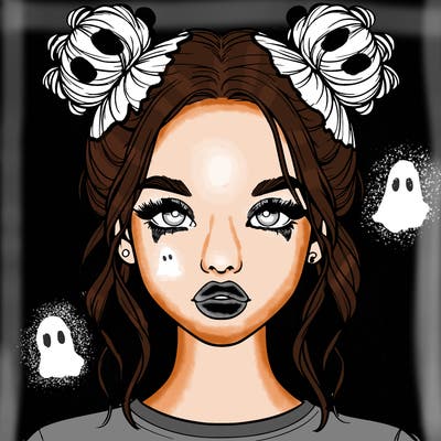 realistic girl with two buns in hair and lips