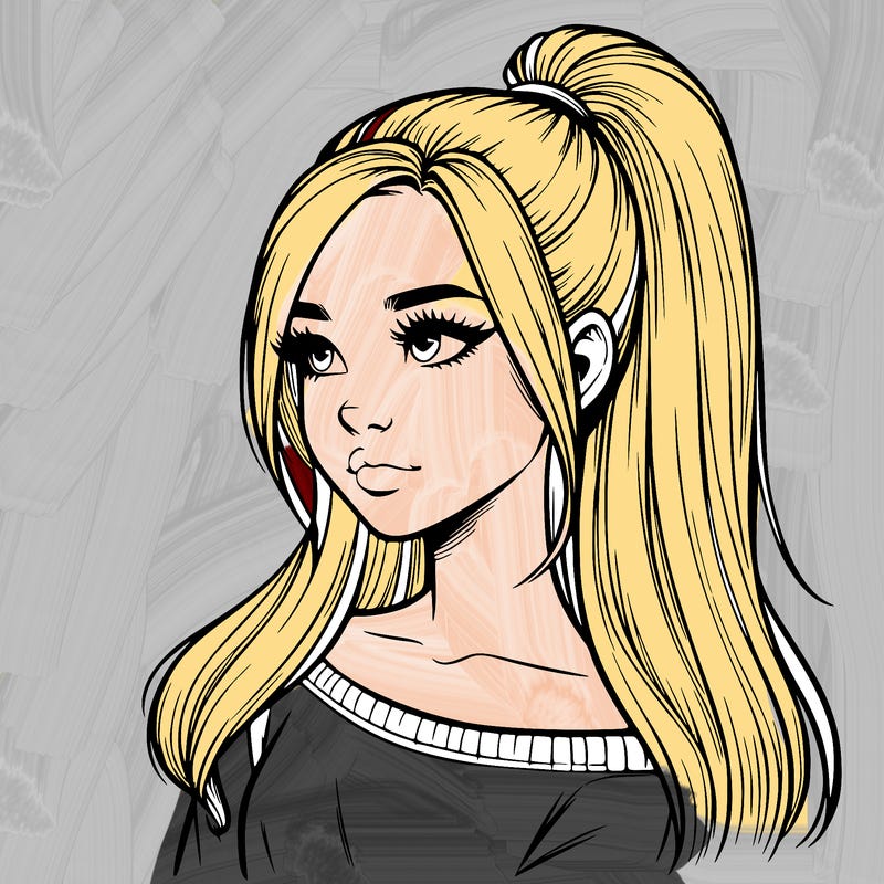 realistic girl with a high ponytail