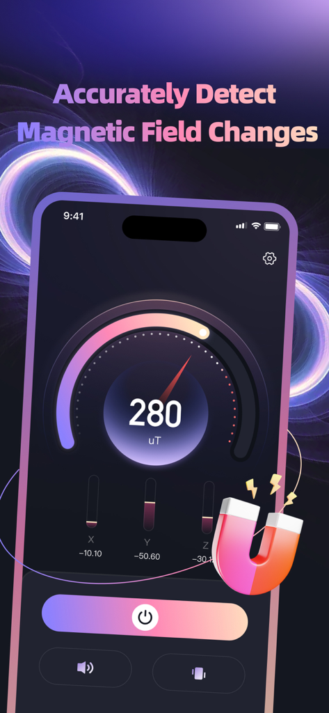 Metal Detector EMF+ - Metal Detector EMF+ app interface showing magnetic field measurement in microteslas on a smartphone gauge