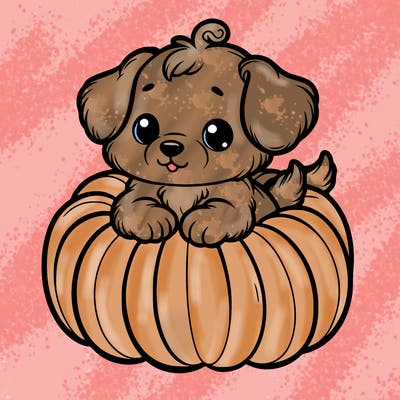 cute little puppy in a pumpkin
