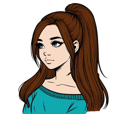 realistic girl with a high ponytail