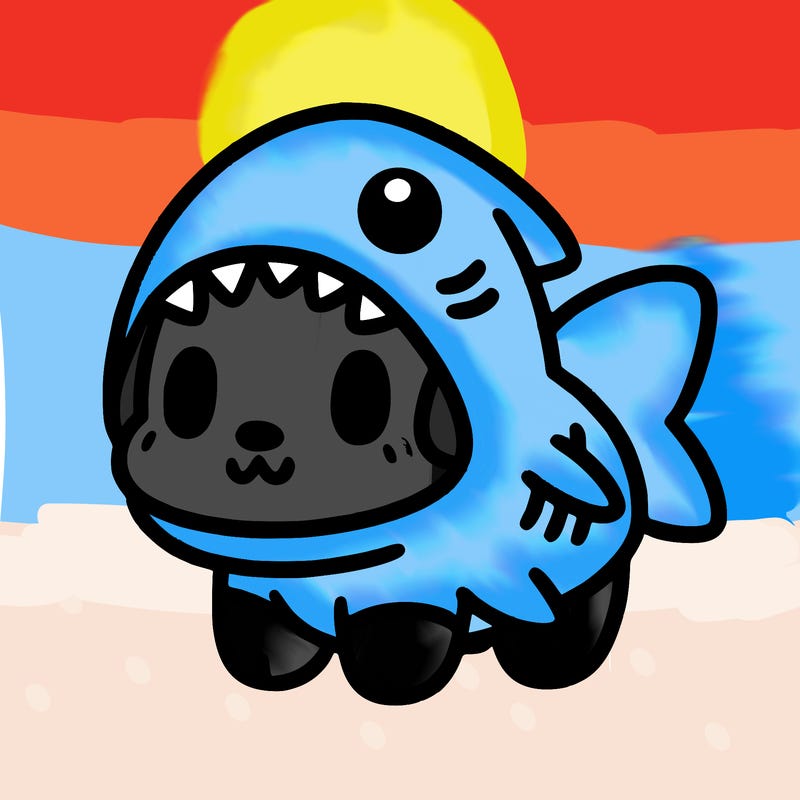 cute dog wearing a shark costume