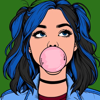 realististic girl blowing bubble -gum