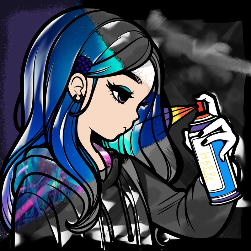 a realistic girl spray painting