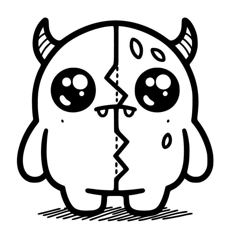 cute little monster that has a split across the middle
