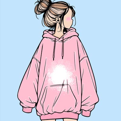realistic girl with a oversized sweatshirt on and a bun