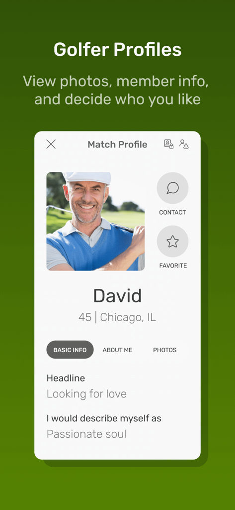 Meet Local Golfers - User profile for a mature male golfer on the Meet Local Golfers app