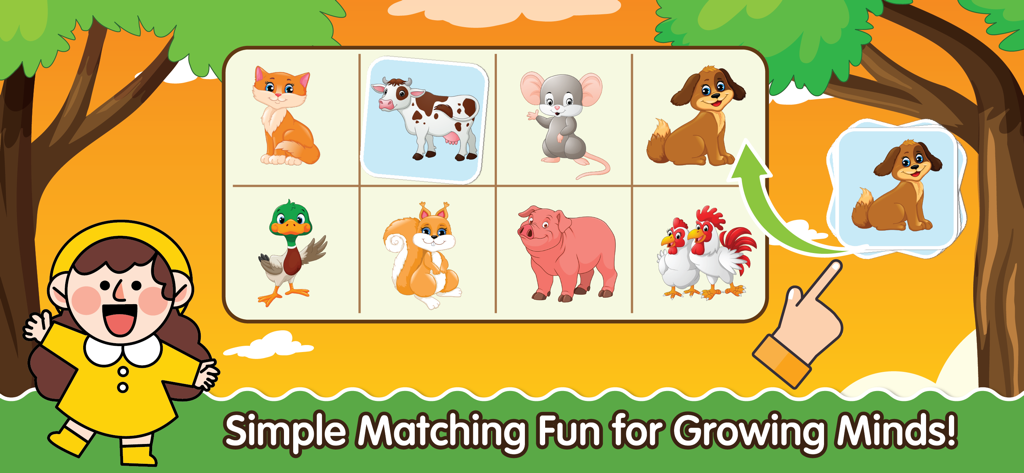 Learning Games for Kids ABC - Juego educativo de emparejar para niños con iconos de animales coloridos e instrucciones interactivas