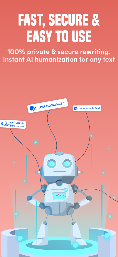 Bypass Al Detector & Humanizer - Interfaz de la aplicación Bypass AI Detector que destaca el humanizador de texto y las funciones de texto indetectable.