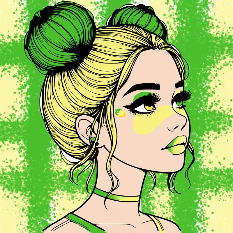 realistic girl with buns on the top of her head