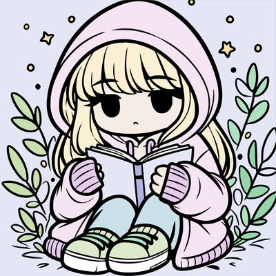 girl in oversized hoodie reading a book