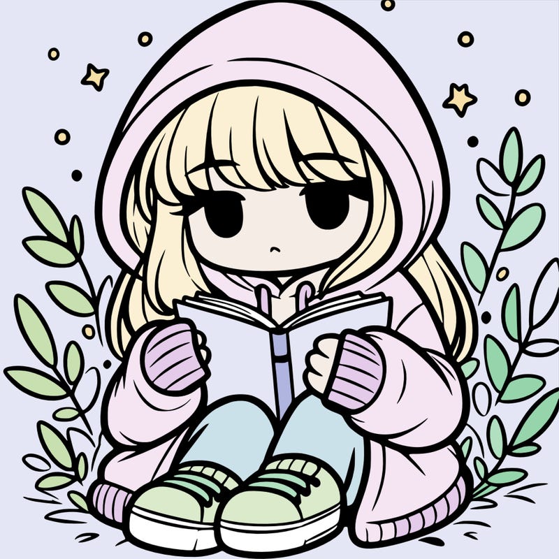 girl in oversized hoodie reading a book