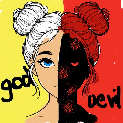 realistic girl with two buns on top of her head