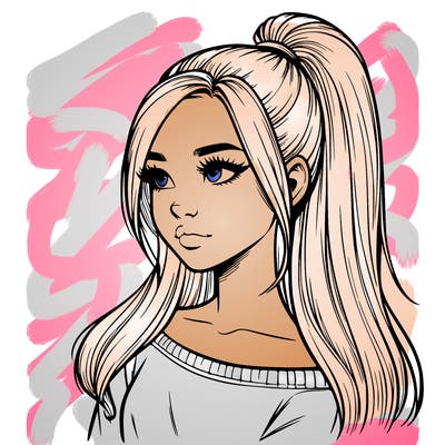 realistic girl with a high ponytail