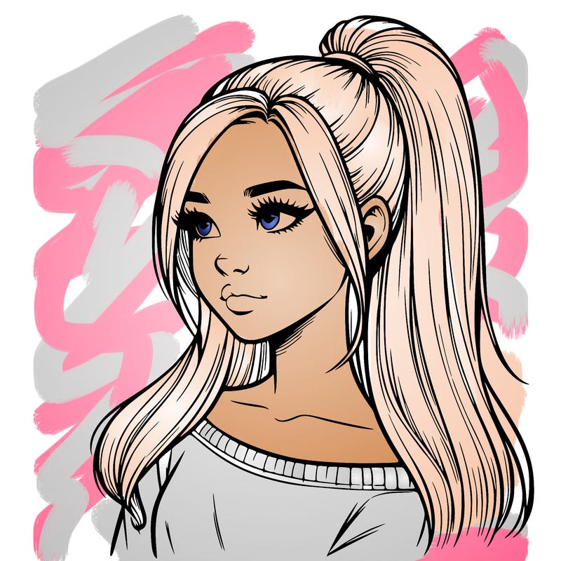 realistic girl with a high ponytail