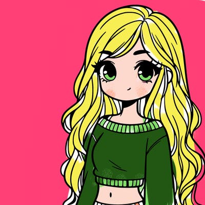 girl with long hair and a crop top with a sweater