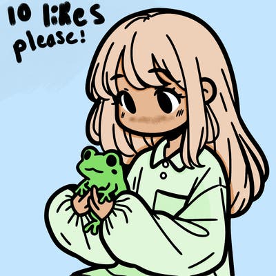 girl with long hair and a oversized shirt. and she is holding a frog