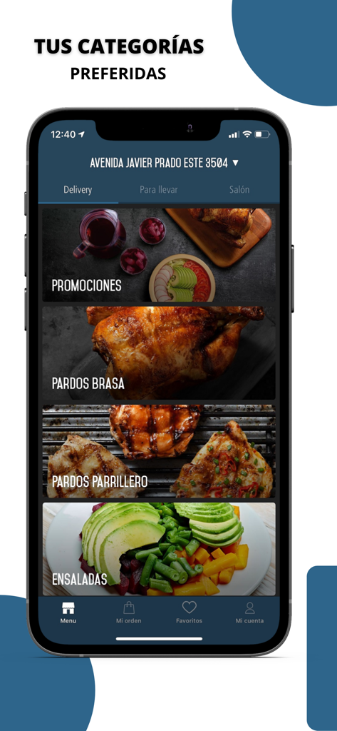 Pardos Chicken mobile app screen showing food categories like rotisserie chicken and grilled meats
