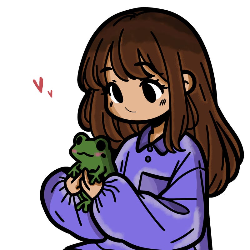 girl with long hair and a oversized shirt. and she is holding a frog