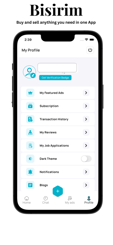 Bisirim - Bisirim local marketplace app user profile settings page
