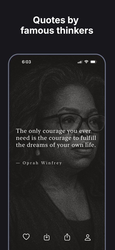 Rize Daily Motivation - A motivational quote from Oprah Winfrey about courage on the Rize Daily Motivation app screen.