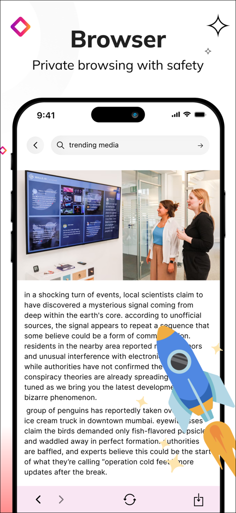 SnapTube - Video, Music Saver - Pantalla de la aplicación SnapTube que muestra la interfaz del navegador privado para buscar medios de forma segura