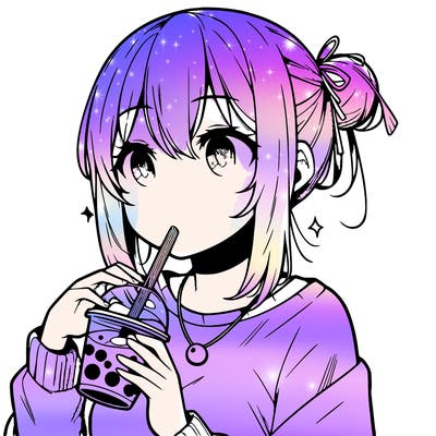 manga character drinking boba