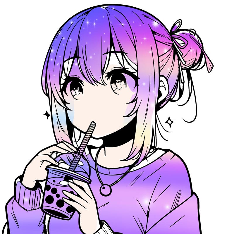 manga character drinking boba