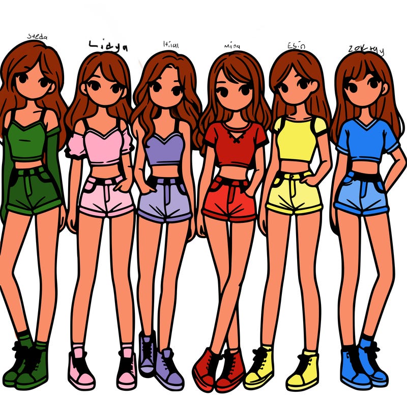a group of girls wearing crop tops and shorts