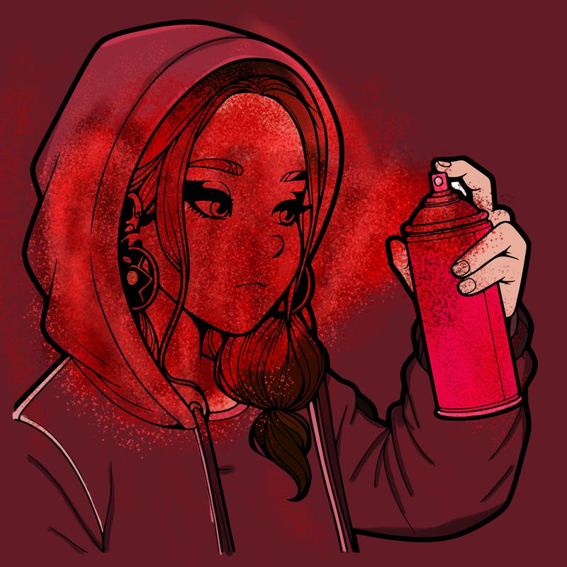 a realistic girl, spray painting