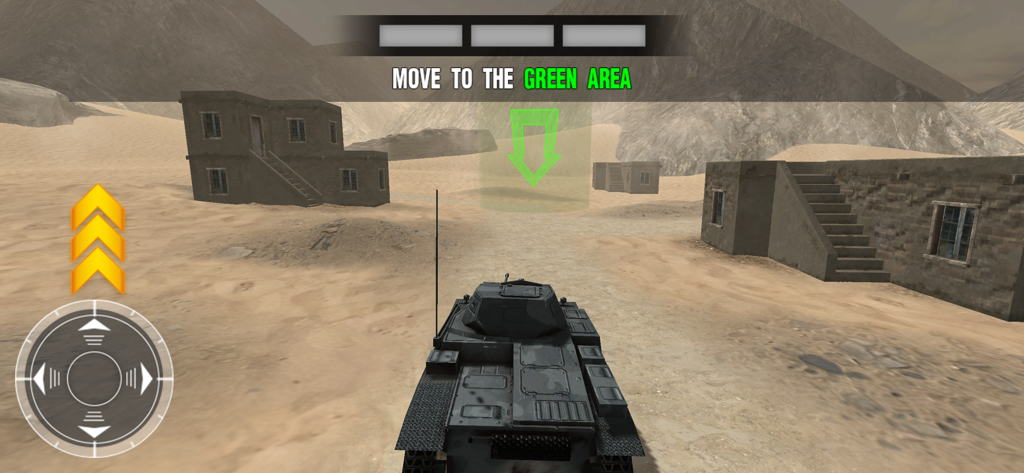Third person view of a tank mission in a desert environment from the D-Day World War 2 Battle mobile game