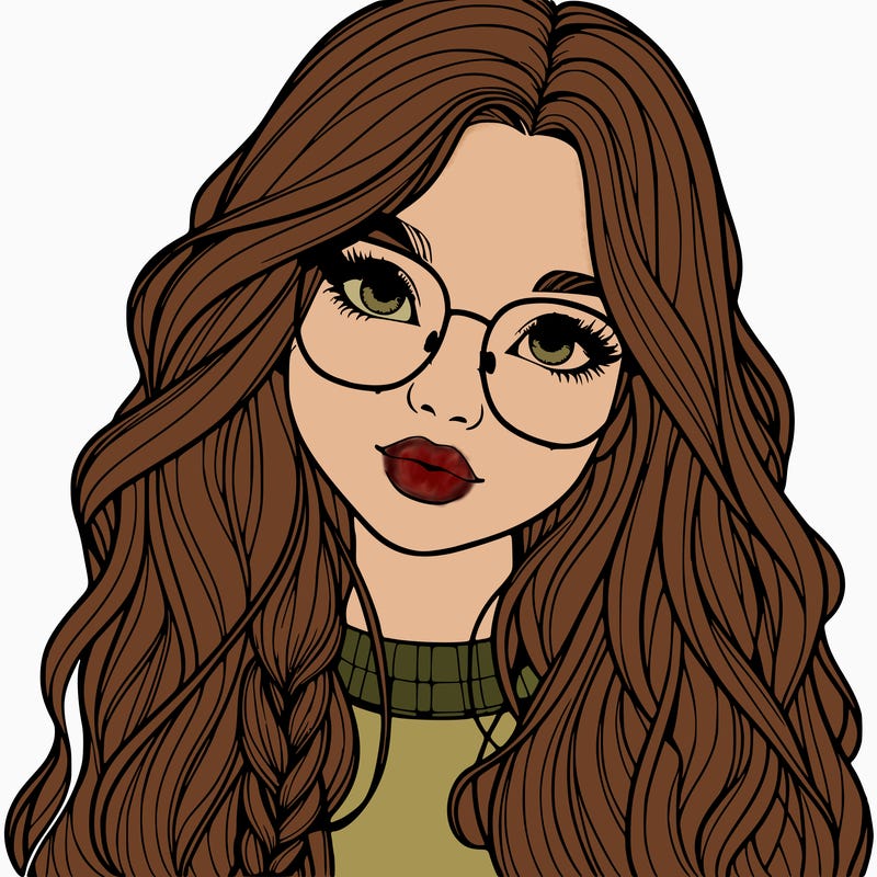 girl with long hair and freckles and glasses realistic