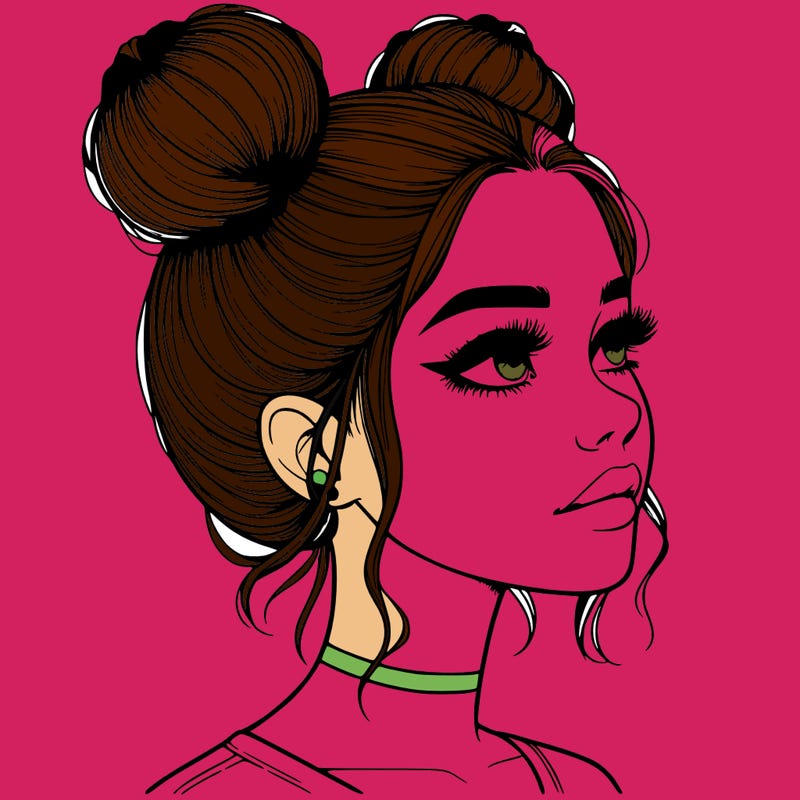 realistic girl with buns on the top of her head