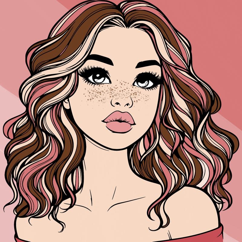 realistic girl with wavy hair and lips