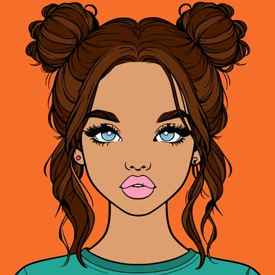 realistic girl with two buns in hair and lips