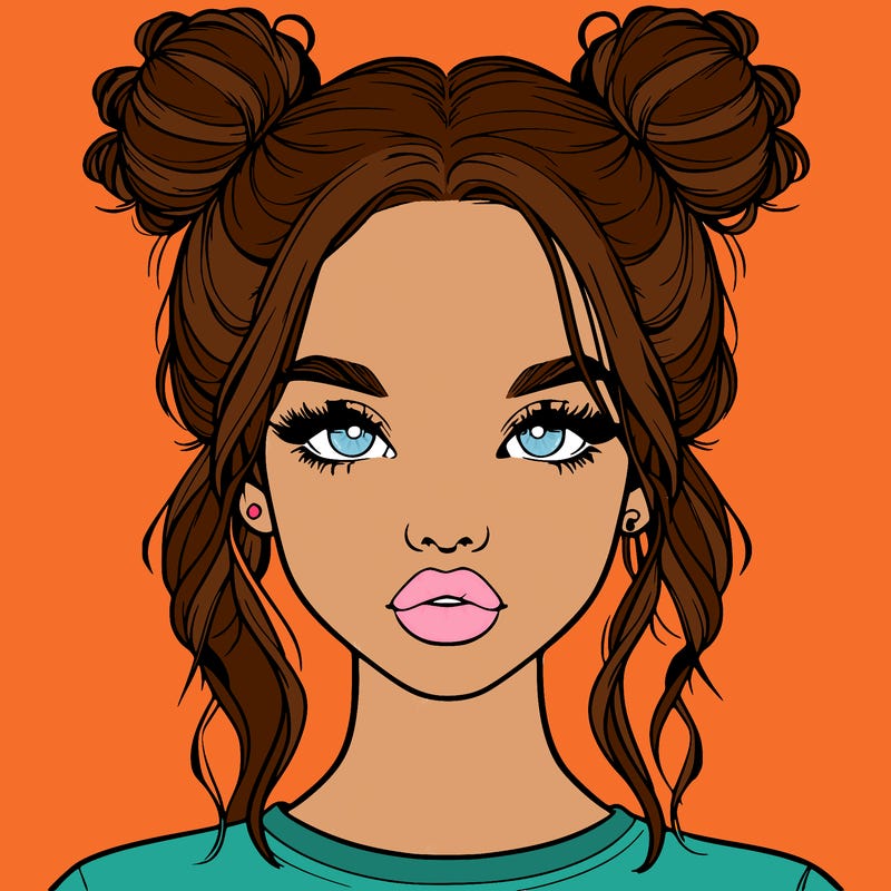 realistic girl with two buns in hair and lips
