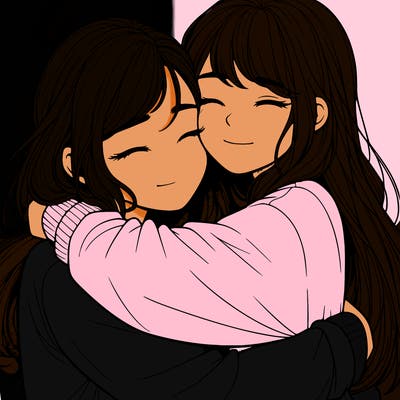 realistic two girls hugging