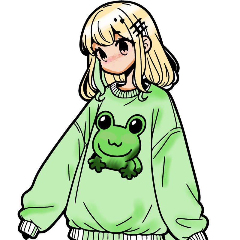 girl wearing frogging sweatshirt