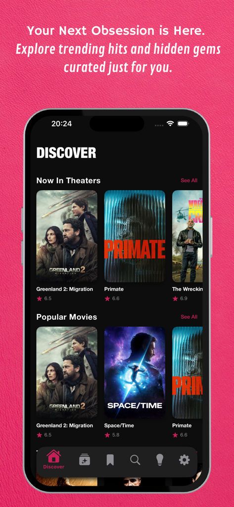 YesMovies : Vanta AI & movies - YesMovies Vanta AI app interface showing the Discover screen with trending hits and popular movie recommendations