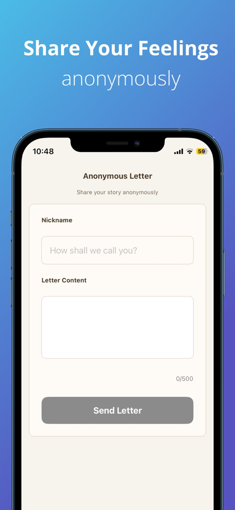 Letterly - Anonymous Letters - A mobile interface for writing and sharing feelings anonymously within the Letterly app