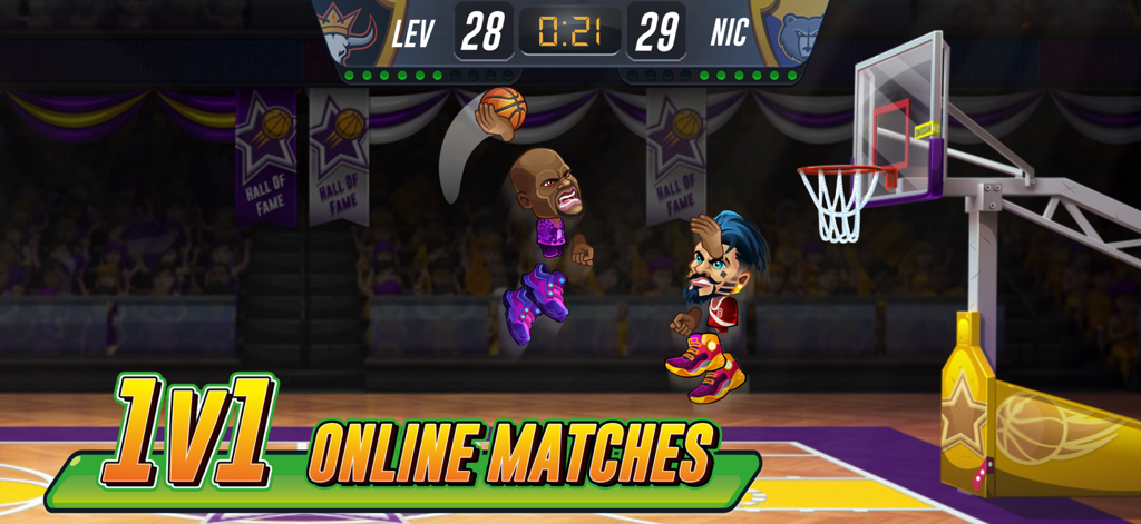 Basketball Arena - Sports Game - Two cartoon basketball players in a competitive 1v1 online match
