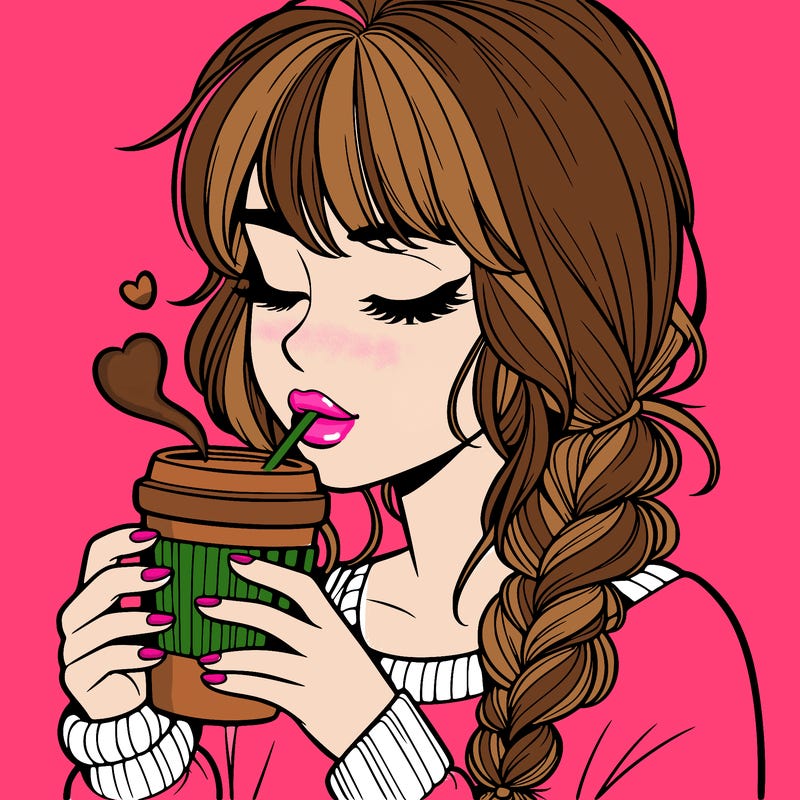 realistic girl drinking coffee