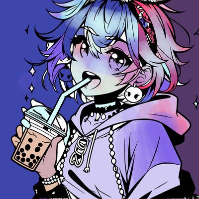 hot baddie anime girl drinking boba and biting the straw