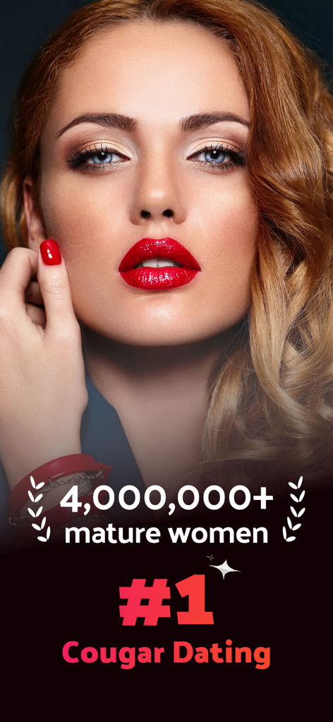 Cougar Dating App - CougarD - Close up of a glamorous woman for the CougarD dating app promotion with text highlighting over 4 million mature women.