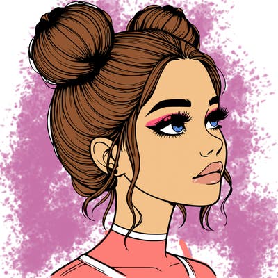 realistic girl with buns on the top of her head