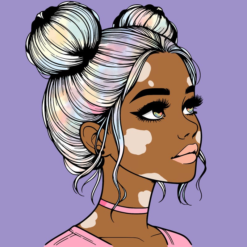 realistic girl with buns on the top of her head
