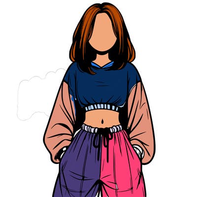 realistic girl faceless with baggy pants and a crop top
